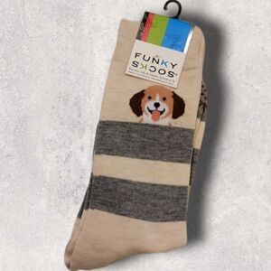 𝅺FUNKY SOCKS MEN'S PUPPY DOG STRIPED CREW SOCKS,  NEW WITH TAGS!